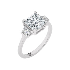 3 CT. Three Stone Princess and trapezoid Lab Created Diamond Engagement Ring
