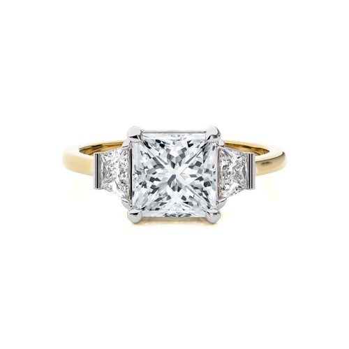 3 CT. Three Stone Princess and trapezoid Lab Created Diamond Engagement Ring
