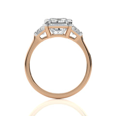 3 CT. Three Stone Princess and trapezoid Lab Created Diamond Engagement Ring
