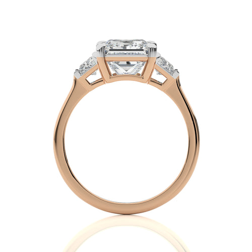 3 CT. Three Stone Princess and trapezoid Lab Created Diamond Engagement Ring