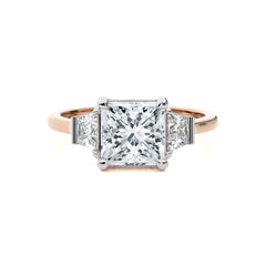 3 CT. Three Stone Princess and trapezoid Lab Created Diamond Engagement Ring