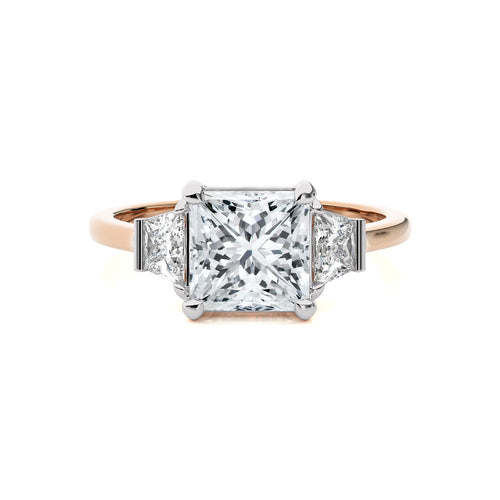 3 CT. Three Stone Princess and trapezoid Lab Created Diamond Engagement Ring