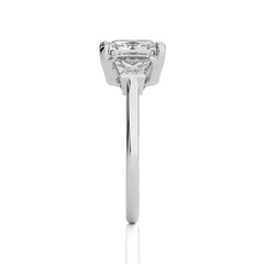 3 CT. Three Stone Princess and trapezoid Lab Created Diamond Engagement Ring