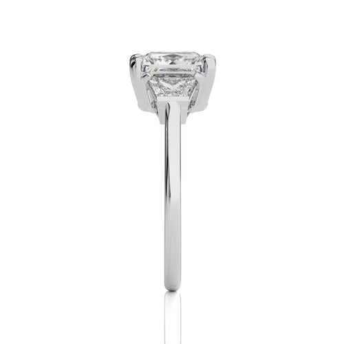 3 CT. Three Stone Princess and trapezoid Lab Created Diamond Engagement Ring