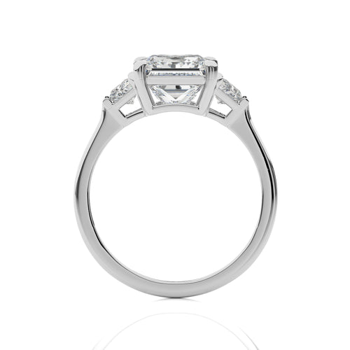 3 CT. Three Stone Princess and trapezoid Lab Created Diamond Engagement Ring