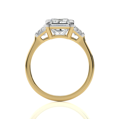 3 CT. Three Stone Princess and trapezoid Lab Created Diamond Engagement Ring
