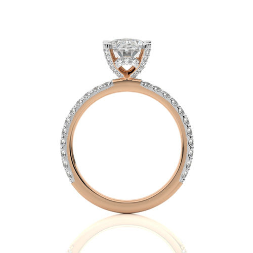 1 1/3 CT.Perennial Charm Center Oval and Round Natural Diamond With Studded Prong Engagement Ring