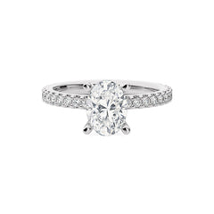 1 1/3 CT.Perennial Charm Center Oval and Round Natural Diamond With Studded Prong Engagement Ring
