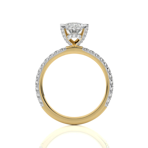 1 1/3 CT.Perennial Charm Center Oval and Round Natural Diamond With Studded Prong Engagement Ring