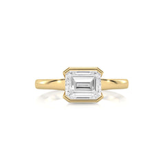 1 1/2 CT. Emerald Cut Natural Diamond Bezel Set Solitaire Ring