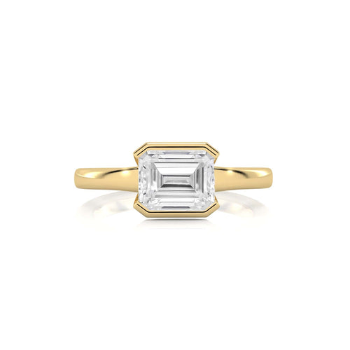 1 1/2 CT. Emerald Cut Natural Diamond Bezel Set Solitaire Ring