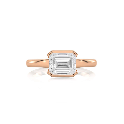 1 1/2 CT. Emerald Cut Natural Diamond Bezel Set Solitaire Ring