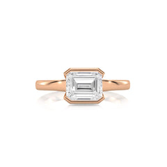 1 1/2 CT. Emerald Cut Natural Diamond Bezel Set Solitaire Ring