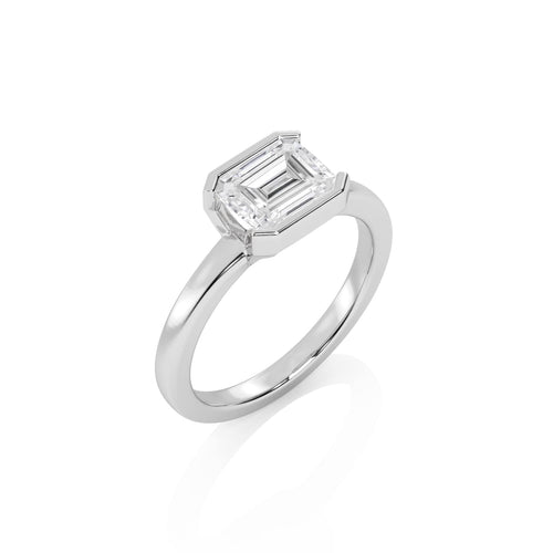 1 1/2 CT. Emerald Cut Natural Diamond Bezel Set Solitaire Ring