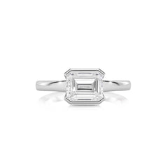1 1/2 CT. Emerald Cut Natural Diamond Bezel Set Solitaire Ring