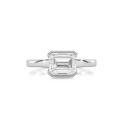 1 1/2 CT. Emerald Cut Natural Diamond Bezel Set Solitaire Ring