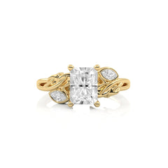 1 1/2 CT. Emerald Cut Marquise Leaf Sides Natural Diamond Engagement Ring