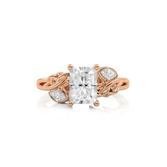 1 1/2 CT. Emerald Cut Marquise Leaf Sides Natural Diamond Engagement Ring