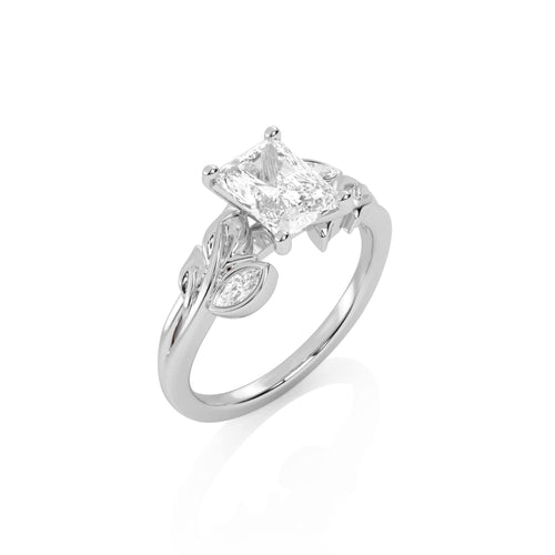 1 1/2 CT. Emerald Cut Marquise Leaf Sides Natural Diamond Engagement Ring