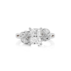 1 1/2 CT. Emerald Cut Marquise Leaf Sides Natural Diamond Engagement Ring