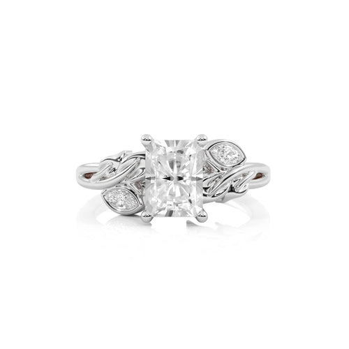1 1/2 CT. Emerald Cut Marquise Leaf Sides Natural Diamond Engagement Ring