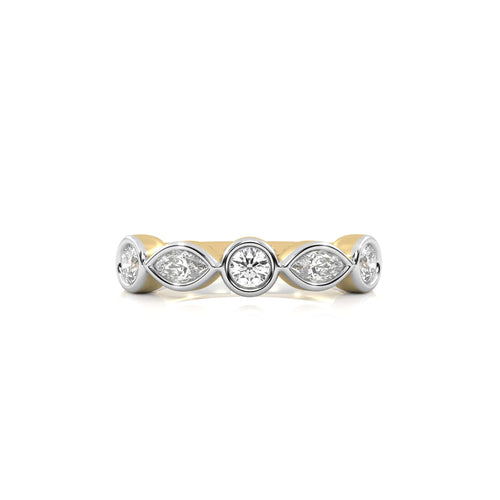 3/4 CT. Marquise and Round Natural Diamond Bezel Set Wedding Band