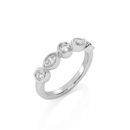 3/4 CT. Marquise and Round Natural Diamond Bezel Set Wedding Band