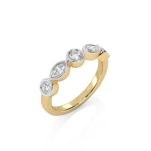 3/4 CT. Marquise and Round Natural Diamond Bezel Set Wedding Band