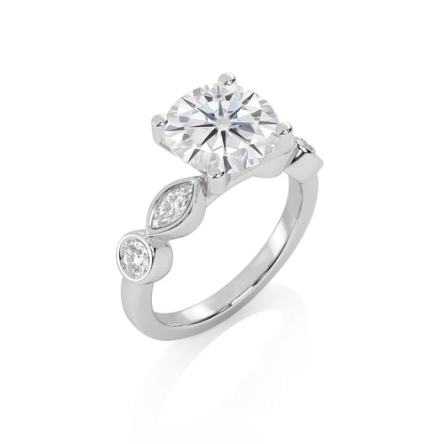 3 CT. Round and Marquise Natural Diamond Engagement Ring
