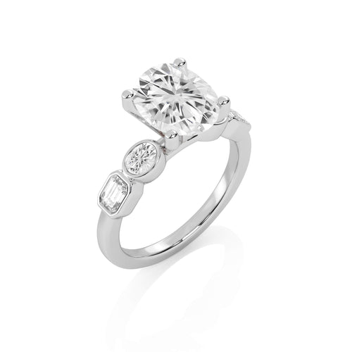 3 CT. Oval and Emerald Cut Natural Diamond Engagement Ring