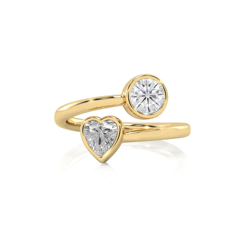 1 CT. Heart and Round Bezel Set Natural Diamond Two Stone Engagement Ring