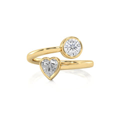 1 CT. Heart and Round Bezel Set Natural Diamond Two Stone Engagement Ring