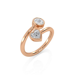 1 CT. Heart and Round Bezel Set Natural Diamond Two Stone Engagement Ring