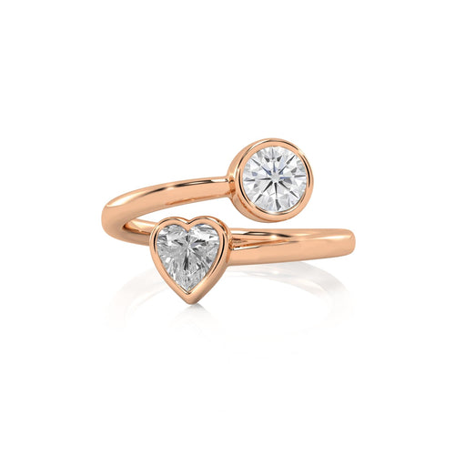 1 CT. Heart and Round Bezel Set Natural Diamond Two Stone Engagement Ring