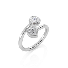 1 CT. Heart and Round Bezel Set Natural Diamond Two Stone Engagement Ring