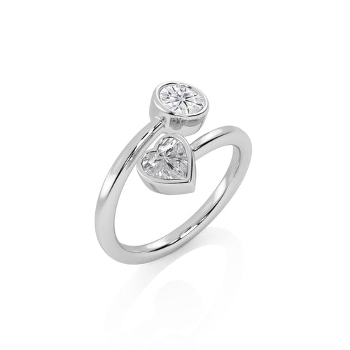 1 CT. Heart and Round Bezel Set Lab Created Diamond Two Stone Engagement Ring