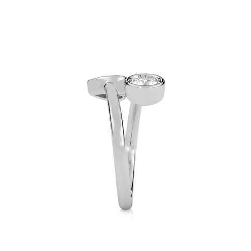 1 CT. Heart and Round Bezel Set Natural Diamond Two Stone Engagement Ring