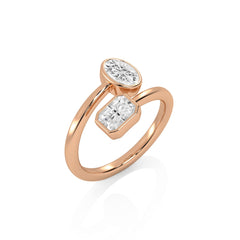 1 CT. Oval and Emerald Cut Bezel Set Natural Diamond Two Stone Engagement Ring