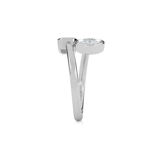 1 CT. Oval and Emerald Cut Bezel Set Natural Diamond Two Stone Engagement Ring