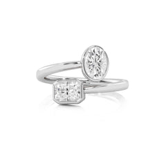 1 CT. Oval and Emerald Cut Bezel Set Natural Diamond Two Stone Engagement Ring