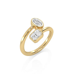 1 CT. Oval and Emerald Cut Bezel Set Natural Diamond Two Stone Engagement Ring