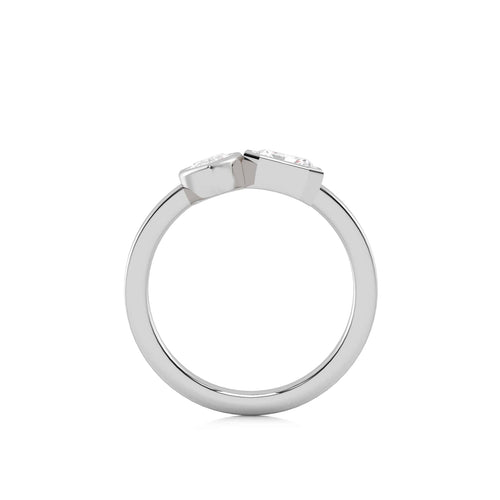 1 CT. Marquise and Emerald Cut and Bezel Set Natural Diamond Two Stone Engagement Ring