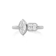 1 CT. Marquise and Emerald Cut and Bezel Set Lab Created Diamond Two Stone Engagement Ring