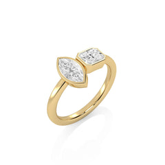 1 CT. Marquise and Emerald Cut and Bezel Set Natural Diamond Two Stone Engagement Ring