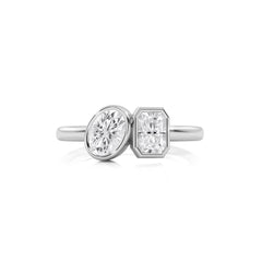 1  CT. Oval and Emerald Cut Bezel Set Natural Diamond Two Stone Engagement Ring
