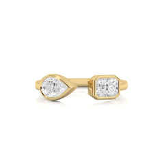 1 CT. Pear and Emerald Cut Bezel Set Natural Diamond Two Stone Engagement Ring