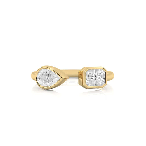 1 CT. Pear and Emerald Cut Bezel Set Natural Diamond Two Stone Engagement Ring
