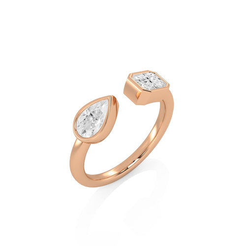1 CT. Pear and Emerald Cut Bezel Set Natural Diamond Two Stone Engagement Ring