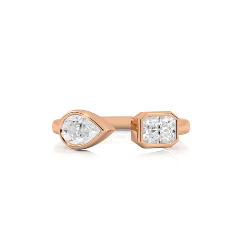 1 CT. Pear and Emerald Cut Bezel Set Natural Diamond Two Stone Engagement Ring