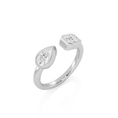 1 CT. Pear and Emerald Cut Bezel Set Natural Diamond Two Stone Engagement Ring